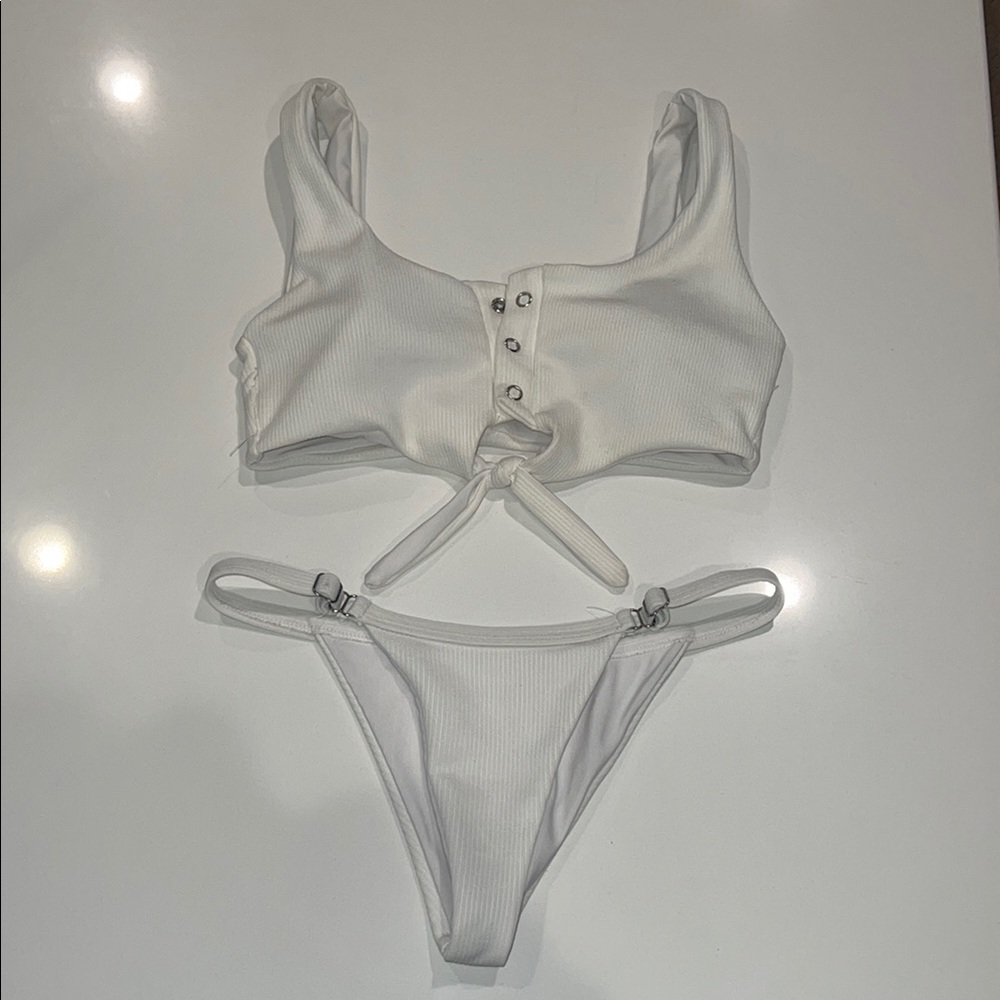 Zaful White Ribbed Bikini Set